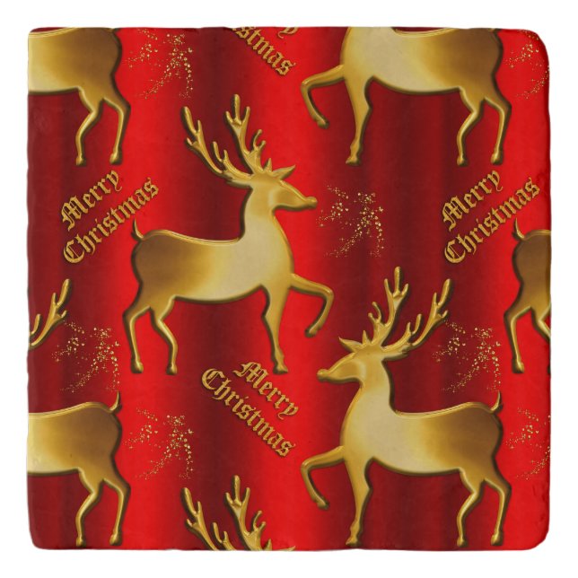 Gold and Red Christmas Reindeer Trivet (Front)