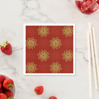 Gold and red Christmas stars on red background Napkins