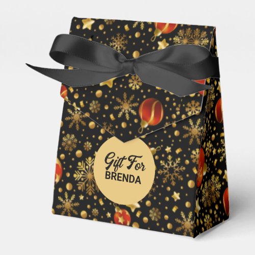 Gold and Red Christmas Symbols Pattern Favor Boxes