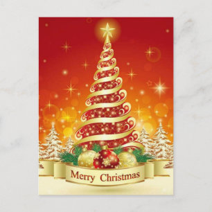 Gold and Red Christmas Tree Postcard