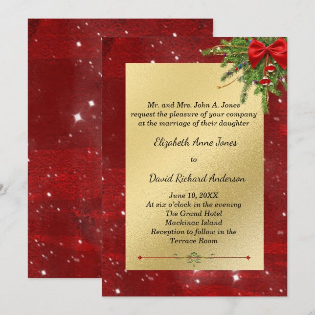Gold and Red Christmas Wedding Invitation (Front/Back)
