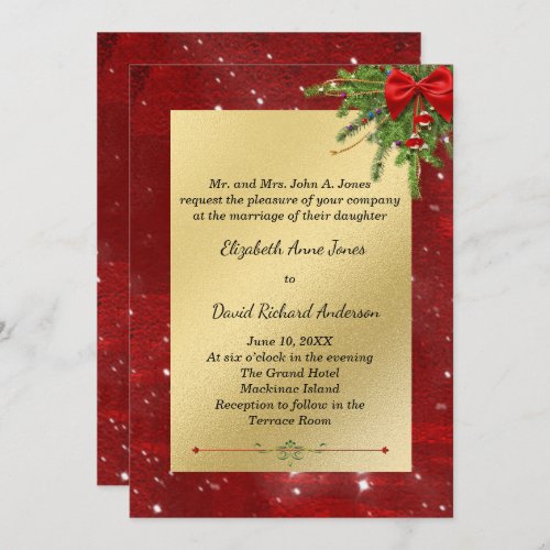 Gold and Red Christmas Wedding Invitation