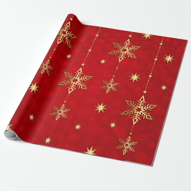 Gold and Red Christmas Wrapping Paper Roll (Unrolled)