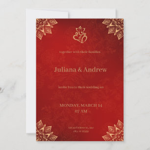 Gold and Red Classic Traditional Floral Patterned Invitation
