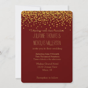 Gold and Red Confetti Dots Wedding Invitation