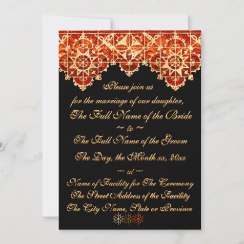 Gold and Red Craftsman Lace on Black Invitation