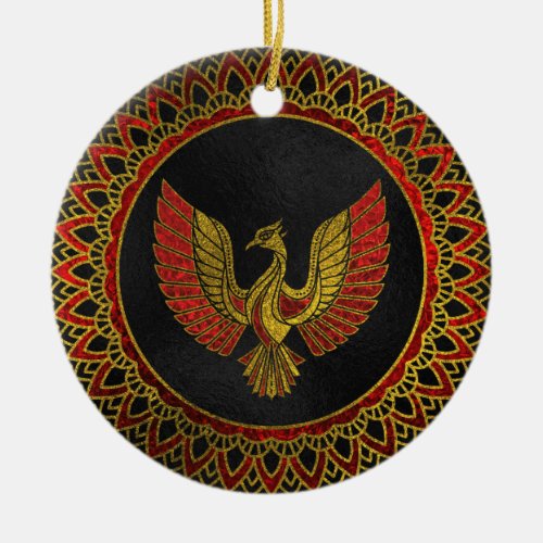 Gold and red Decorated Phoenix bird symbol Ceramic Ornament