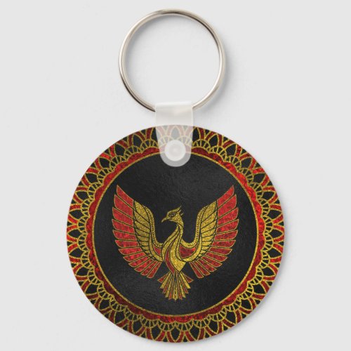 Gold and red Decorated Phoenix bird symbol Keychain