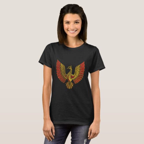 Gold and red Decorated Phoenix bird symbol T_Shirt