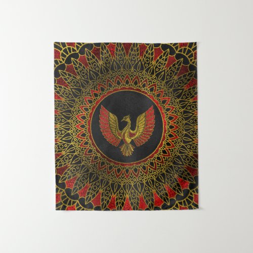 Gold and red Decorated Phoenix bird symbol Tapestry