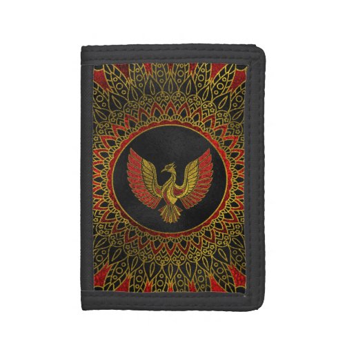 Gold and red Decorated Phoenix bird symbol Tri_fold Wallet