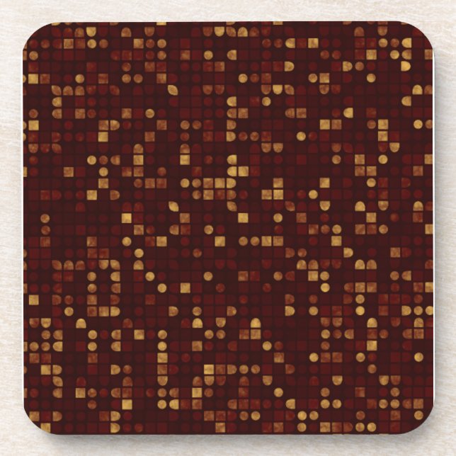 Gold and Red Dots and Squares Beverage Coaster (Front)