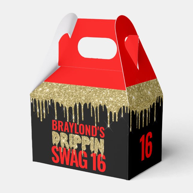 Gold and Red Drippin Swag 16 Birthday  Favor Boxes (Front Side)