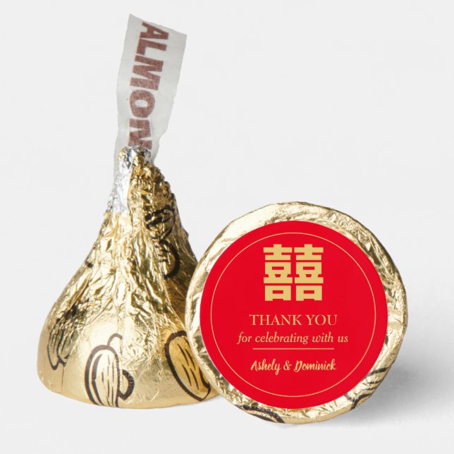 Gold and Red Elegant Double Happiness Wedding  Hershey®'s Kisses® (Front)