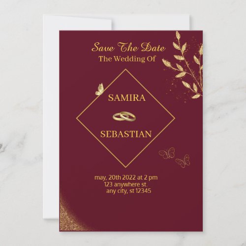 Gold and red elegant wedding invitation