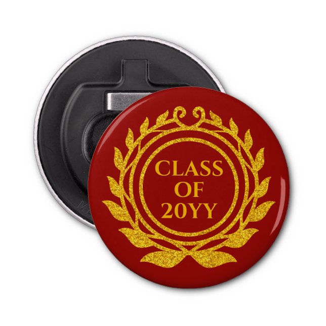 Gold and Red Emblem Personalized Year Graduation  Bottle Opener (Front)