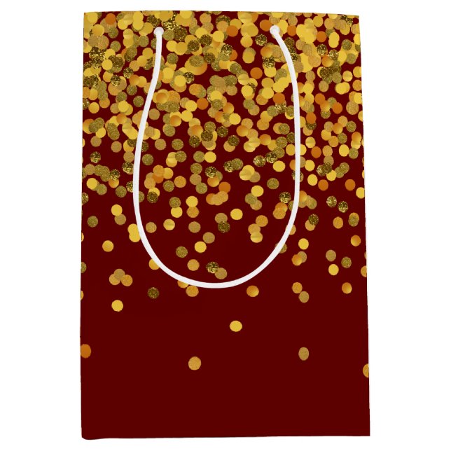 Gold and Red Glam Confetti Dots Medium Gift Bag (Front)