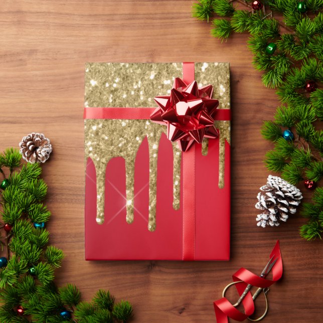 Gold and red glitter christmas wrapping paper (Holiday Gift)