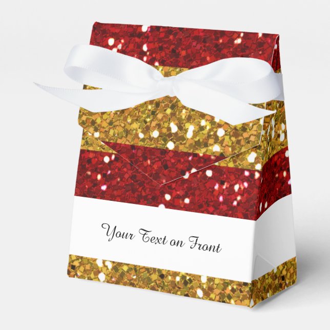 Gold and Red Glitter Stripes Printed Favor Boxes (Front Side)