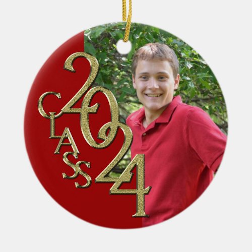 Gold and Red Graduation Class of 2024 Photo Ceramic Ornament