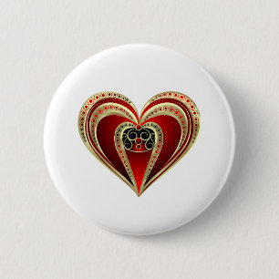 Gold and Red Heart Button