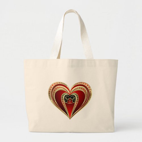 Gold and Red Heart Large Tote Bag