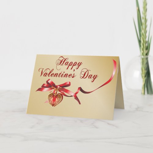 Gold and Red Heart Locket Valentine Card