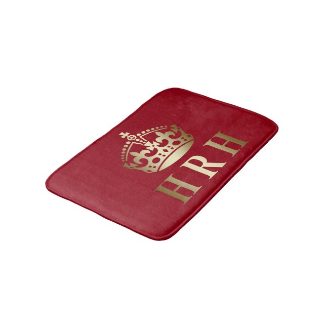 Gold And Red HRH Royal Crown Bathroom Mat (Angled)