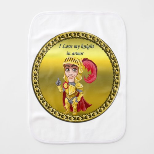 Gold and red knight in his armor and helmet baby burp cloth