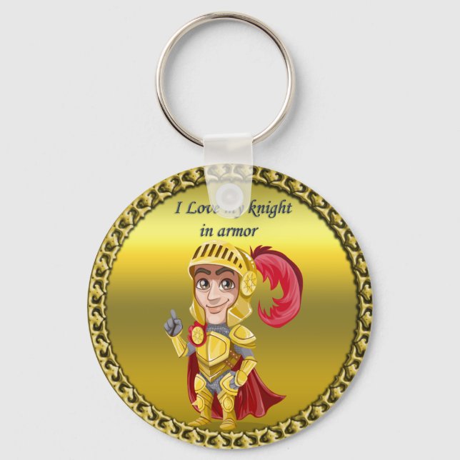 Gold and red knight in his armor and helmet keychain (Front)
