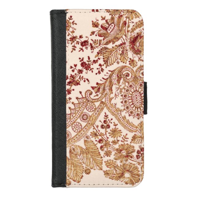 Gold And Red Lace Roses iPhone Wallet Case (Front)