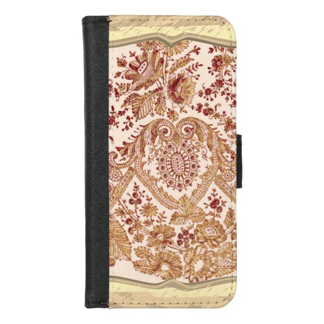 Gold And Red Lace Roses iPhone Wallet Case (Front)