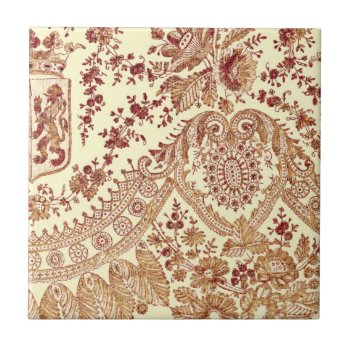 Gold And Red Lace Roses Tile by LeFlange at Zazzle