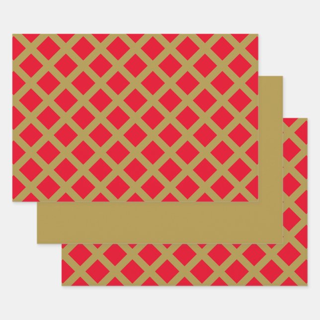 Gold and Red Lattice Wrapping Paper Sheets (Set)