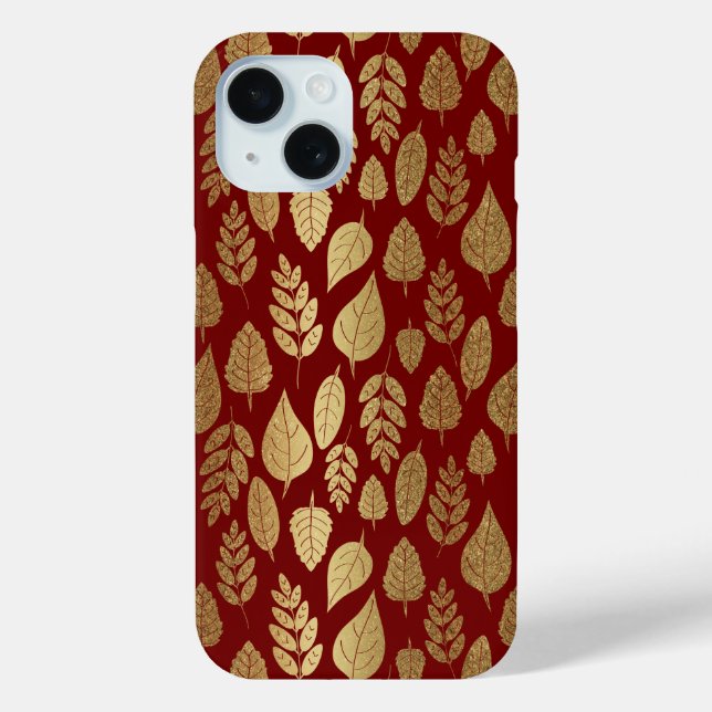 Gold and Red Leaf Pattern Case-Mate iPhone Case (Back)
