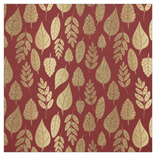 Gold and Red Leaf Pattern Fabric