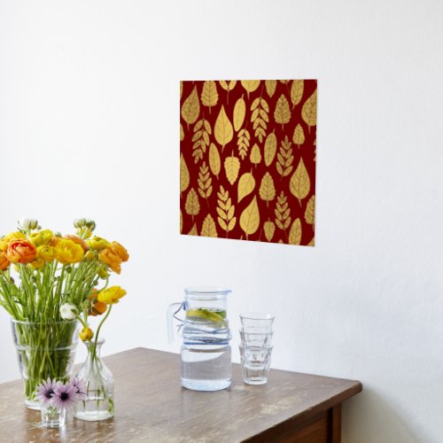 Gold and Red Leaf Pattern Foil Prints