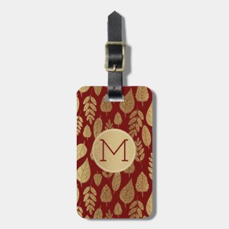 Gold and Red Leaf Pattern & Monogram