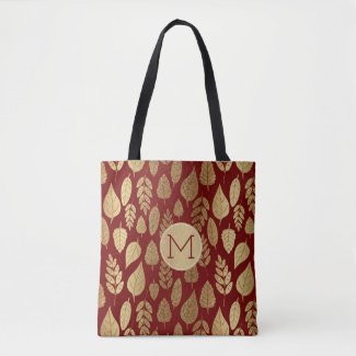 Gold and Red Leaf Pattern & Monogram