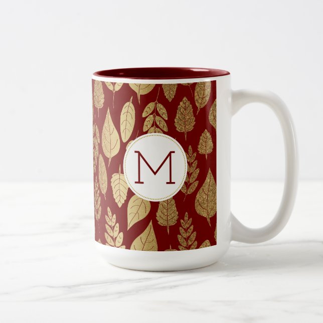 Gold and Red Leaf Pattern Two-Tone Coffee Mug (Right)