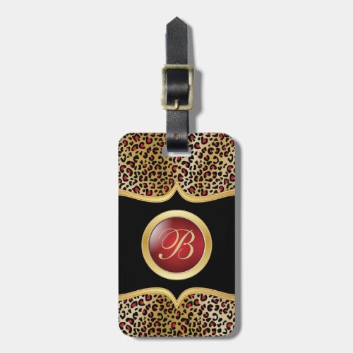 Gold and Red Leopard Animal Print  Monogram Luggage Tag