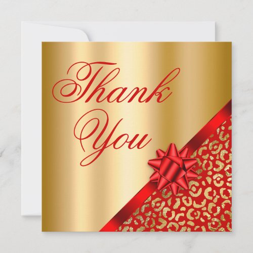 Gold and Red Leopard Shimmer Glam Gift Thank You Card
