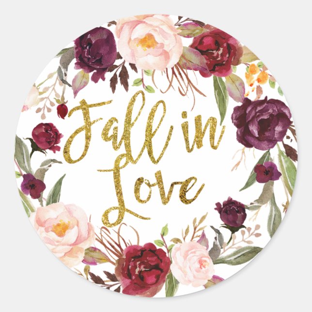 Gold and Red Marsala Floral Thank You Sticker (Front)