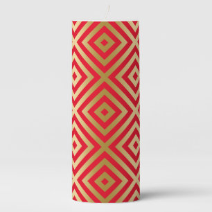Gold And Red Modern Geometric Pattern Flameless Ca Pillar Candle