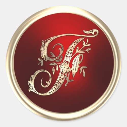 Gold and Red Monogram F Envelope Seal