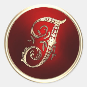 Gold and Red Monogram I Envelope Seal