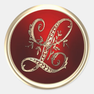 Letter L Diamond Circle GOLD Wax Seal Stickers