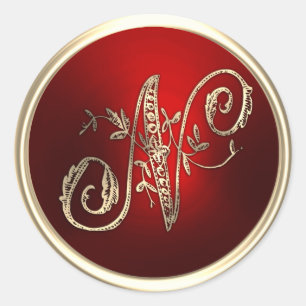 Gold and Red Monogram N Envelope Seal