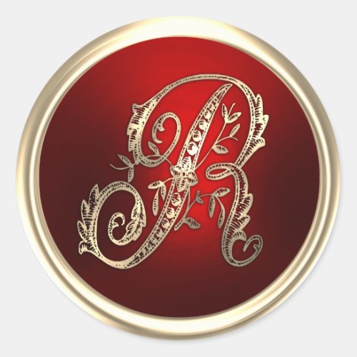 Gold and Red Monogram R Envelope Seal