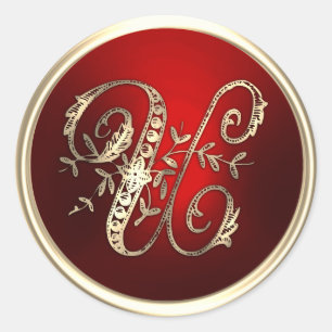 Gold and Red Monogram U Envelope Seal